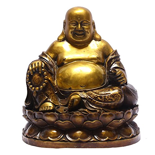 Fengshui Maitreya Laughing Buddha Statue Sitting on Lotus