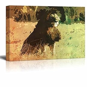 Animal Theme Canvas Wall Art - A Lion on Watercolor Style Background - Giclee Print Gallery Wrap | Modern Home Art Stretched & Ready to Hang - 12x18 inches