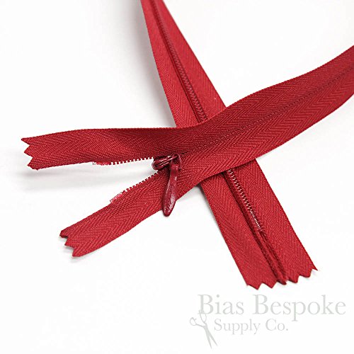 Set of 12 Tango Red Invisible Zippers, 16 Inch, Bias Bespoke Brand