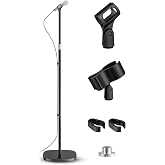 POLESTO Microphone Stand, Detachable Mic Stand Floor with Weighted Base | 22&rsquo;&rsquo; - 67&rsquo;&rsquo; Height Adjustable, 2 Mic Clips, Work with Shure SM58, Samson Q2U, Blue Yeti, HyperX QuadCast, Fifine K669B