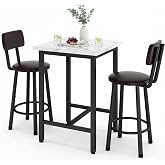 DKLGG Dining Table Set for 2, 24" Square Kitchen Table and Chairs Set with MDF Tabletop &amp; 2 PU Leather Chairs, Bar Pub Dining Set for Small Space Bar Kitchen Living Room Apartment, White