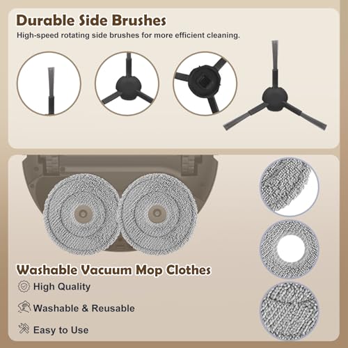 Spofan Accessories Spare Parts for Dreame L40 Ultra AE, L10s Ultra Gen 2, L10s Pro Ultra, Mova E30 Ultra Robot Vacuum Cleaner, 1 Main Brush, 2 Filters, 4 Side Brushes, 4 Mop Cloths, 6 Bags