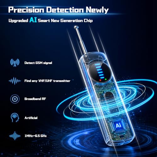 Kiangvest 7-in-1 Hidden Camera Detectors, AI Chip Anti-Spy Camera Finder, GPS Tracker & Bug Detector, Portable RF Signal Scanner for Hotel, Dressing Room, Bathrooms, Cars & Travel Security (Black)