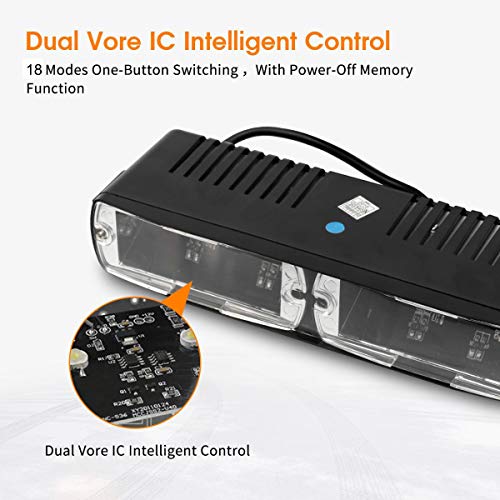 FOXCID LED Law Enforcement Emergency Hazard Warning Strobe Flashing Lights 16 LED High Intensity 18 Modes for Interior Roof Dash Windshield with Suction Cups (White & Amber)