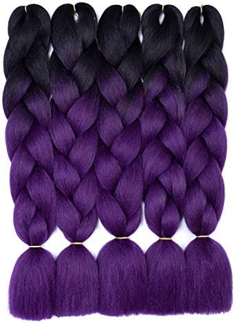 Ombre Jumbo Braiding Hair Extension Synthetic Kanekalon Fiber Kanekalon Jumbo Box Braiding Hair 24",5 Pcs/Lot(Black-Purple)