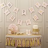 Tiemom Happy Birthday Bunting Banner, Pastel Perfection and Gold Foiled (Pink)