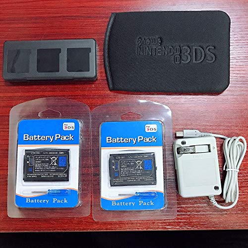TFSeven 2Pcs 2000 Mah Rechargeable Lithium Ion Nintendo 3DS Replacement Battery + AC Adapter 4.6V 0.9A Wall Travel Power Supply Compatible For Nintendo 3DS Accessories Kit