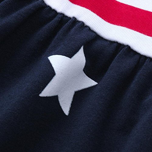 Minisoya Toddler Kids Baby Girls 4th of July Outfit Princess Beach Sundress Cute Bowknot Stars Striped Straps Dress (Blue, 24M)