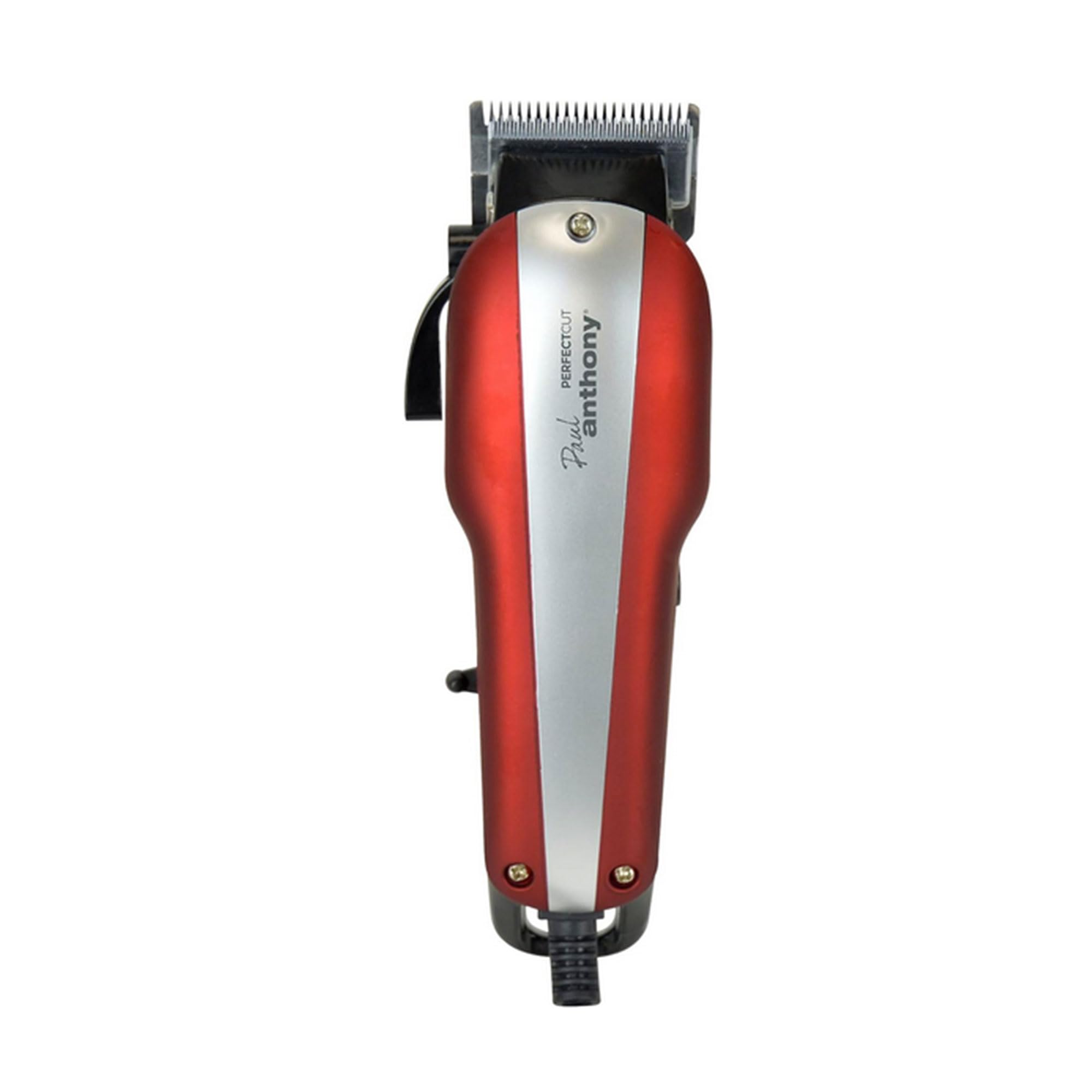 Professional Hair Clipper with Gift Carry Case & Accessories, 2.5m Salon Length Cord, 10 Different Comb attachments 0.5mm-25mm, Red/Silver, Salon Quality Steel Blades, Scissors & Barber's Comb
