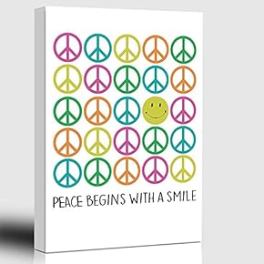 Home Art - Inspirational - Peace Begins with a Smile - Whimsical Design - Art Deco Illustration - Canvas Art Home Art - 12x18 inches