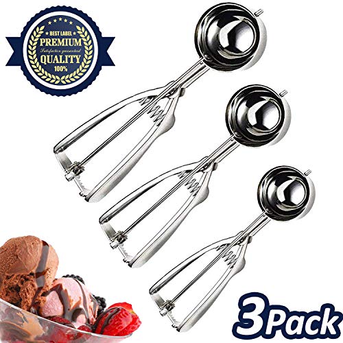 Cookie Scoop Set 3 PCS Stainless Steel Ice Cream Scoop Trigger Include small size (1.58 inch), medium size (1.97 inch), large size (2.37 inch), Melon Scoop (cookie scoop) - Thumbnail 7