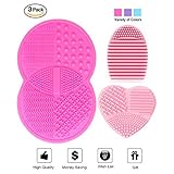 Makeup Brush Cleaning Mat, Esarora Makeup Brush Cleaner Set of 3 Mini Cosmetic Brush Cleaner Mat Portable Washing Tools (Pink)