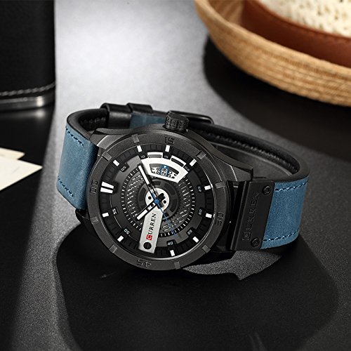 CURREN 8301 Top Brand Luxury Watch Men Date Display Cuero Creativo Cuarzo Relojes de Pulsera Azul - Imagen 3