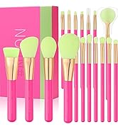 Makeup Brushes Set Docolor 18 Pcs Neon Pink Makeup Brushes Professional Synthetic Foundation Powd...