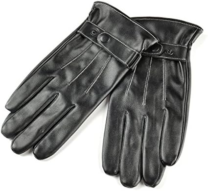 SIEFERSN Classic Style Men's PU Faux Leather Gloves Full Touchscreen Warm Winter Driving Gloves 1164255050 (Large 9", Black (Full Touchscreen/Soft flannel Lining))