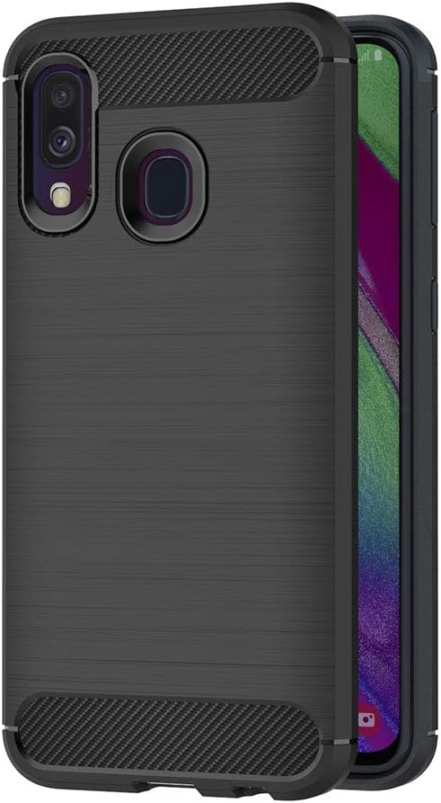 AICEK Compatible for Samsung Galaxy A40 Case, Black Silicone Cover for Samsung A40 Bumper Covers for Galaxy A40 Black Carbon Fiber Case (5.9 inch)