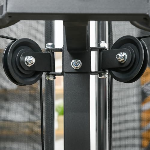 Soozier All-in-One Home Gym System, Multi Gym Workout Station with Weight Stack, LAT Pull Down, Sit up Bench, Push up Stand, Adjustable, for Full Body Training