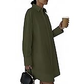 Women's Button Down Dress-Long Sleeve Shirt Dress Business Casual Office Outfits Slim Fit V Neck Midi Tunic Dress (No Pocket)