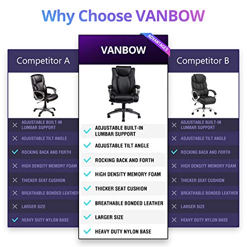 VANBOW Leather Memory Foam Office Chair Adjustable Lumbar Support