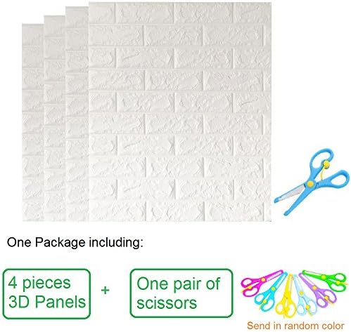 4 PCS 3D Brick Wall Stickers for Home Decor TV Background (30.32x27.56 Inch) (White)