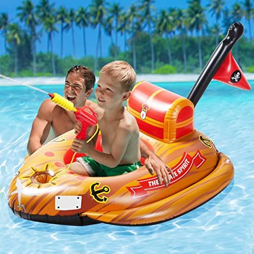 Giant Pirate Ship Pool Float, Inflatable Pool Float with Built in Water