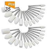 Wool Felt Polishing Bits Mandrel, Polishing Accessories Rotary Tool Buffing - 1/8 Inch Shank, 35 Pcs