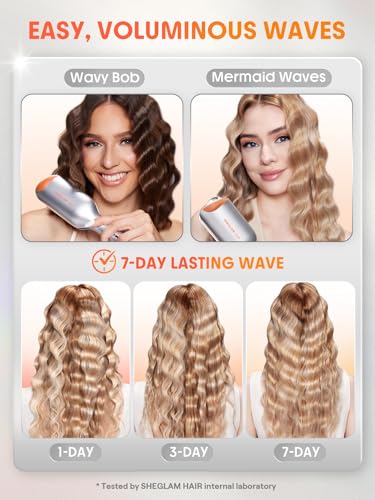 SHEGLAM Double Barrel Curling Iron 25 mm - Beach Waves, 5 Temperatures, Anti-Burn, Double Voltage