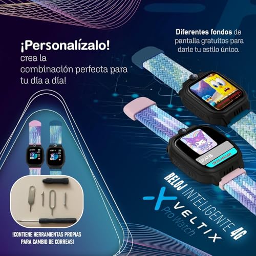 VELTIX®️ Nuevo Reloj Inteligente Niño X Pro 4G + 2 Correas Gratis | Smartwatch Niños con GPS Y Llamadas | Reloj Inteligente Niña | Reloj con GPS | Reloj para niños con VIDEOLLAMADAS (Premium)