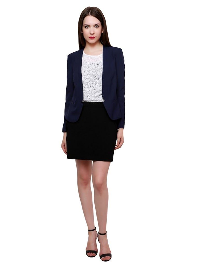 pannkh blue solid women's blazer