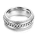 FIBO STEEL Stainless Steel 8mm Rings for Men Chain Rings Biker Grooved Edge,Spinner Ring with Chain Fidget Ring for Anxiety,Size 13 Silver