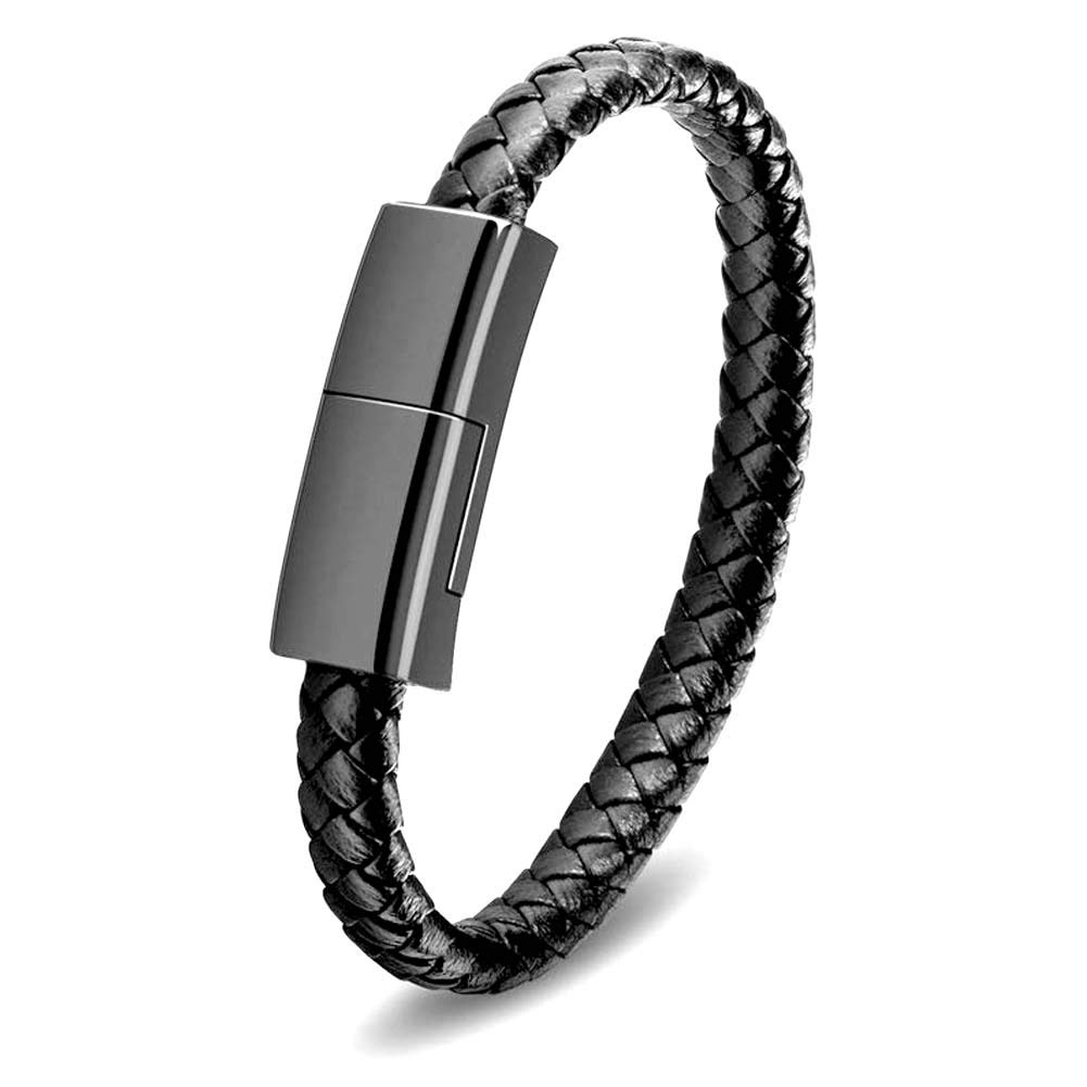 SAMERIO USB C to IOS lightning Charging Cable Fast Bracelet Charger 22.5cm Short Portable Fashion Leather Braided Wrist Emergency Spare Cord for iphone ios