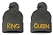 King & Queen, Pom Pom on Top Couple Matching, Warm & Stylish 12 inch Long Beanie When Unfolded