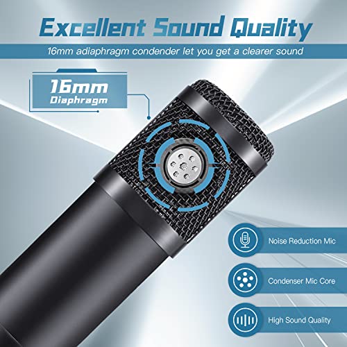 YOTTO USB Condenser Microphone - 192kHz/24bit, With Stand, Pop Filter, Shock Mount For Podcast/Recording