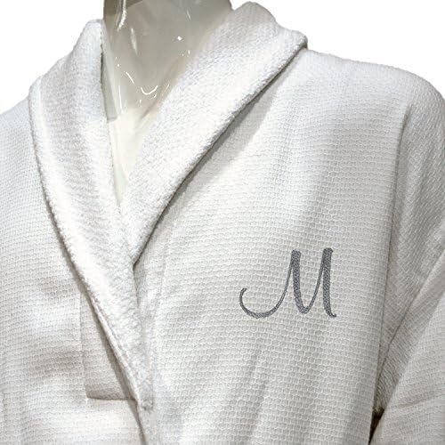 BgEurope HOTEL EDITION WHITE WAFFLE/TERRY MEN BATHROBE WITH PERSONALIZED SILVER LETTER (XXL)