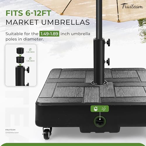 FRUITEAM Umbrella Base with Wheels, 100 LBS Heavy Duty Patio Umbrella Stand, Fillable Weighted Umbrella Base Holder for Patio, Deck, Poolside, Rust-Resistant and Windproof Design - Black