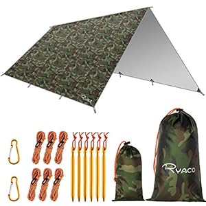 RYACO Camping tentzeil, 3 m x 3 m, tarp voor hangmat, waterdicht, licht, compact, tentonderlegger, picknickdeken…