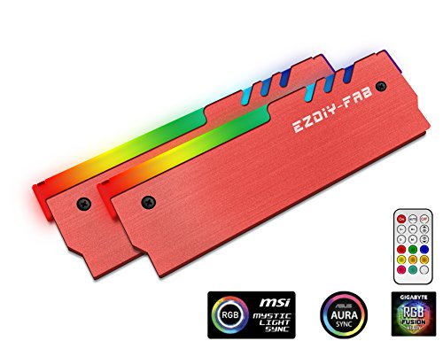 EZDIY-FAB RGB Addressable Memory RAM Cooler DDR Heatsink with Controller for DIY PC Game MOD DDR3 DDR4 (Compatible with ASUS Aura Sync,GIGABYTE RGB Fusion and MSI Mystic Light Sync)-Red-2 Pack