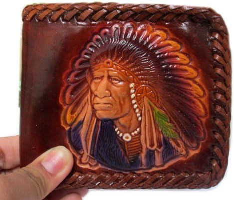 Biker / Trucker Cowhide Leather Bifold Men's Wallet with Stitch Edge /BROWN from Thailand