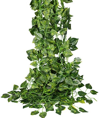 84 feet-12 Pack Artificial Ivy Leaf Garland Plants Vine Hanging for Wedding Home Decor (Scindapsus leaves)