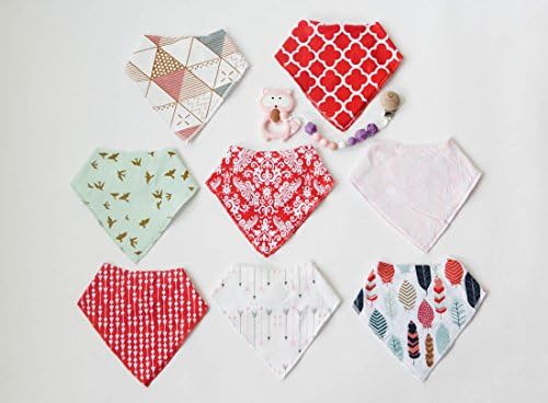 Girl Baby Bandana Drool Bibs - Set of 8 Plus Bonus Teether - Ultra Soft &amp; Extra-Absorbent Cotton Drool Bibs for Baby Boy or Girl - Baby Shower Gift, Teething Newborns, Infants &amp; Toddlers