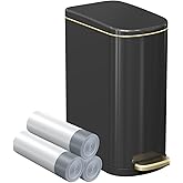 KSSKSS 2.6 Gallon Slim Bathroom Trash Can with Soft-Close Foot Pedal, 10L Stainless Steel Garbage Can with Removable Liner Bucket, for Narrow Spaces,Bathroom, Bedroom (Titanium Black)