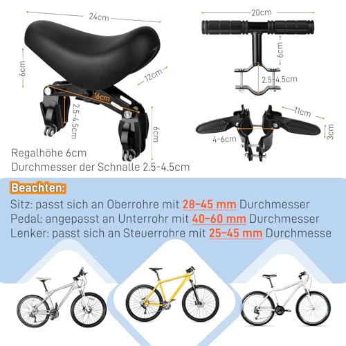 Fuutilake Children's Mountain Bike Seat, Front Mounted Bicycle Seat for Children 2-6 Years, Removable Child Bicycle Seat with Armrest Frame Set Compatible with All Adult Mountain Bikes