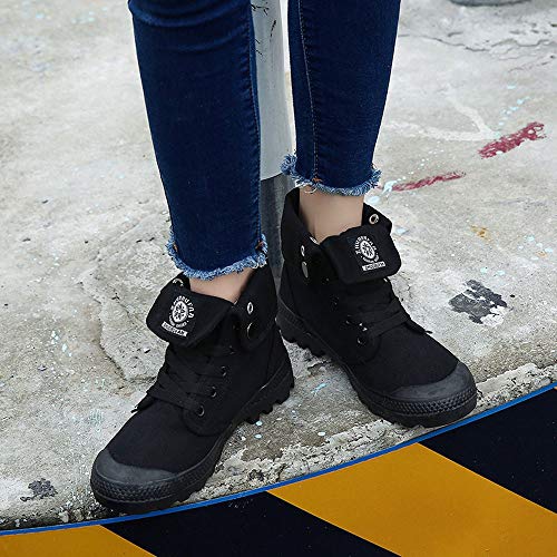 Hots!!! Teresamoon Fashion Women's Flat Lace-UP High-top Military Ankle Casual Canvas Ladies Shoes