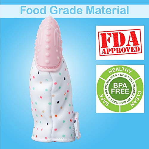 Prohapi Silicone Baby Teething Mitten, Self Soothing Teether & Teething Pain Relief Toy Glove Plus Hygienic Travel Storage Pouch - Natural Remedy for Infants & Toddlers 3-6 Months (Pink 2-Pack) - Thumbnail 2