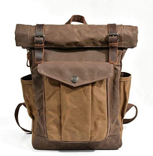 YUPINXUAN Mens Canvas Leather Backpacks Large Size Waterproof Travel Rucksacks Student Daypacks (Coffee)