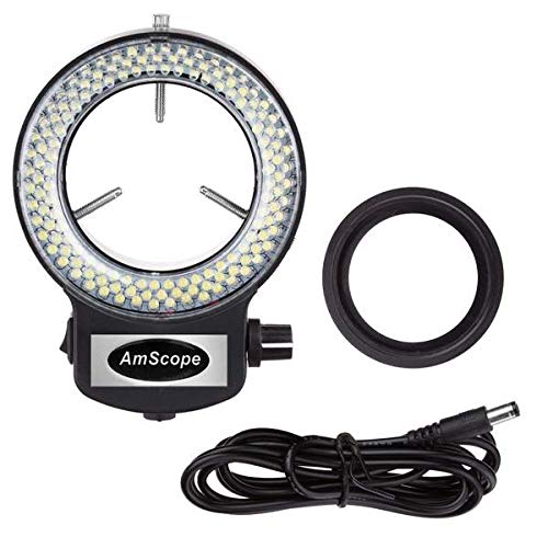 AmScope - 144 LED Ring Light for Stereo Microscopes, Variable Intensity Control, Black Housing - LED-144B-ZK