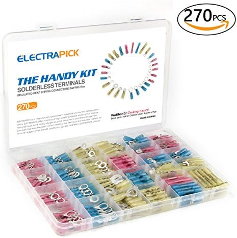 270 PCS Heat Shrink Wire Connectors Crimp Terminals Kit: Electrical Insulated Waterproof Marine Automotive Butt Fork Hook Ring Spade Terminal Set, Red Blue Yellow 10 – 22 AWG Assortment