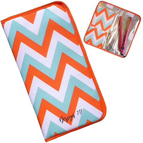 Hair Straightener Heat-Resistant Travel Case. Portable Flat Iron Protector in Stylish Cute Colors. Curling Iron Storage. Color Options. (Orange Chevron)
