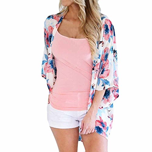HTDBKDBK Kimono Cardigan for Women Summer Floral Cover Casual Blouse Tops Loose Kimono Cardigan Capes Pink