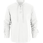 Mens Medieval Pirate Shirt Steampunk Retro Renaissance Viking Long Sleeve Lace Up Mercenary Halloween Scottish Tops